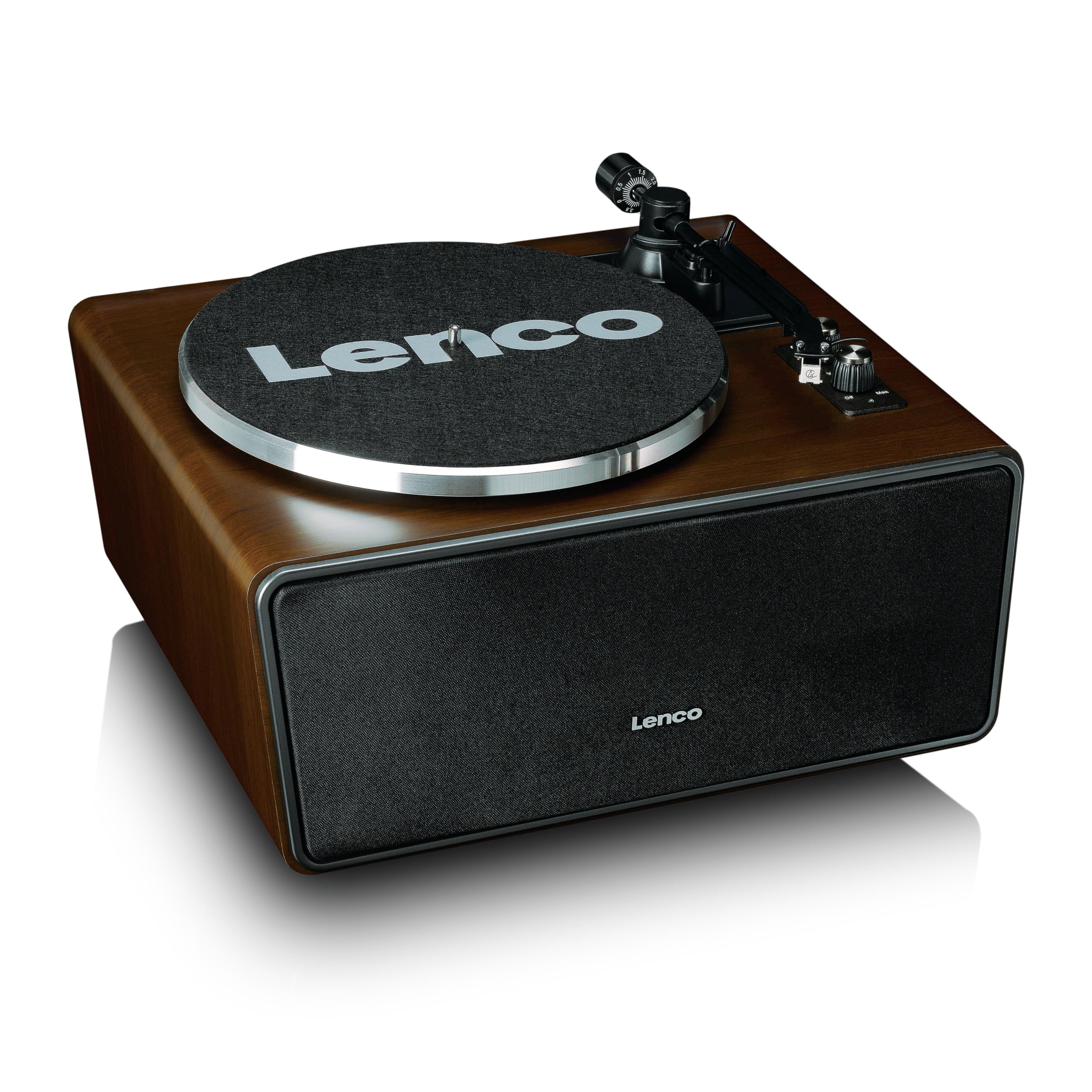 Lenco LS-470WA Giradischi All-in-One con Altoparlanti Integrati (80W), Bluetooth, Trasmissione a Cinghia e Testina Audio Technica - Finitura in Noce
