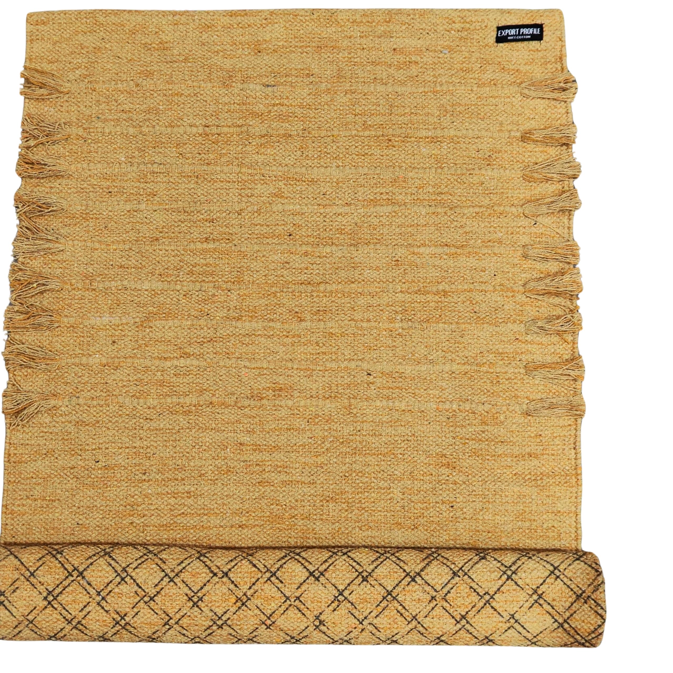 EXPORT PROFILE Indian Hand Made Cotton Yoga Mat Eco-Friendly Comfortable Extra Long Hand Woven Rug - 100% Organic Cotton Yoga Mat Non Slip Thick for Everyday Fitness at Home - Dark Yellow โ image 1