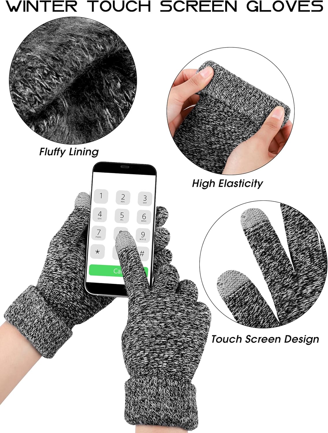 URATOT 4 Packs Winter Warm Set Knitted Pompom Hat Scarf Touch Screen Gloves Ear Warmer 4 In 1 Set for Men or Women - Image 3