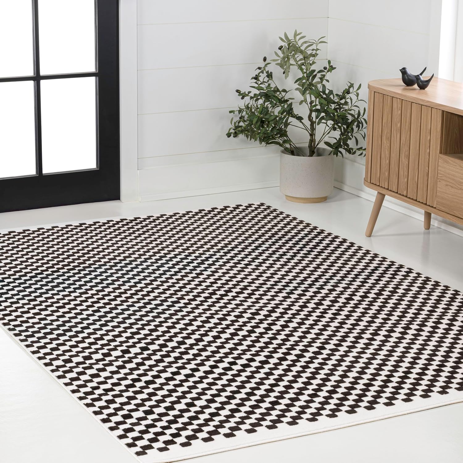 JONATHAN Y Finn High-Low Checkered Monotone Black/White 5x8 Indoor Area Rug, Modern Minimalist, Non-Shedding, Stain Resistant for Bedroom, Living Room, Kitchen (SCN108B-5)