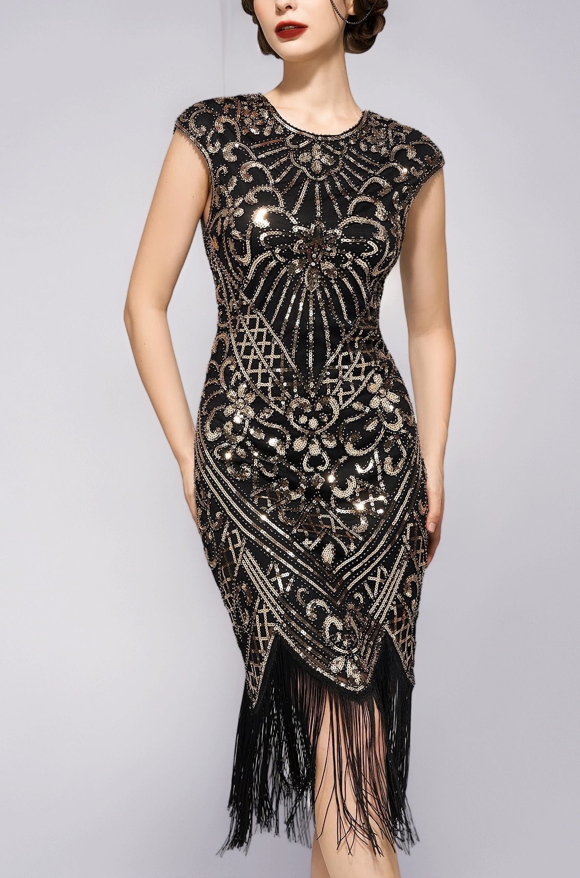 SWEETV Women's Flapper Dresses 1920s Great Gatsby Dresses Sequin Fringed Roaring 20s Cocktail Dress