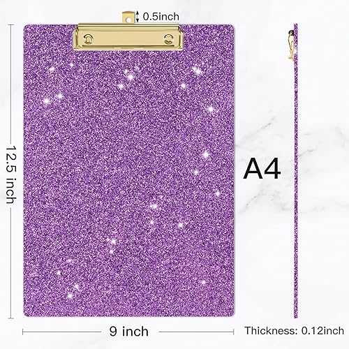 Miniatura 2 de Piasoenc Portapapeles acrílicos, tablero de clip con purpurina de moda con clip dorado de perfil bajo, diseñado para uso en el aula, la escuela y la