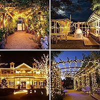 Vista 5 de JMEXSUSS Paquete de 2 200 luces LED solares blancas cálidas para exteriores, impermeables, luces solares parpadeantes de 66 pies, 8 modos de alambre