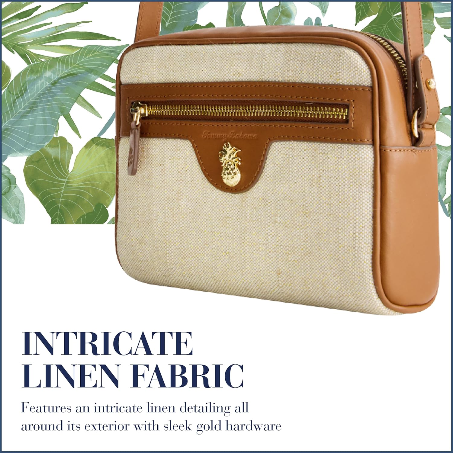 Tommy Bahama Camera Bag, Women's Mini Shoulder Handbag with Linen Design and Adjustable Shoulder Strap, Natural - Image 3