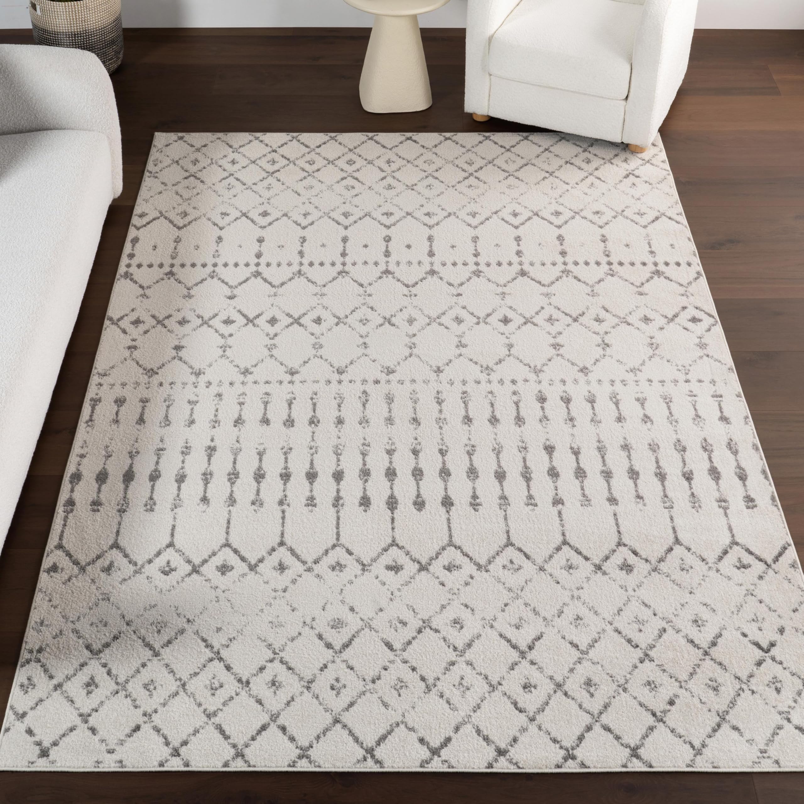 5x7 Moroccan Blythe Area Rug, Grey, Faded Bohemian Design, Stain Resistant, For Bedroom, Dining Room, Living Room, Hallway, Office, Kitchen, Entryway