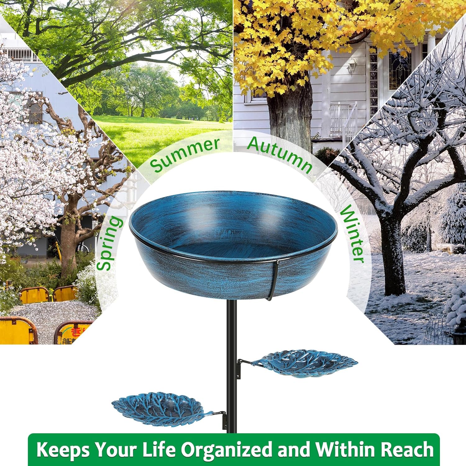 Metal Bird Bath for Outdoor - Garden Bird Bath with Removable Bowl Heavy-Duty Base, Winter Birdbath Feeder Rust-Proof Birdbaths for Garden Yard Lawn Decor, Easy to Install(Blue)