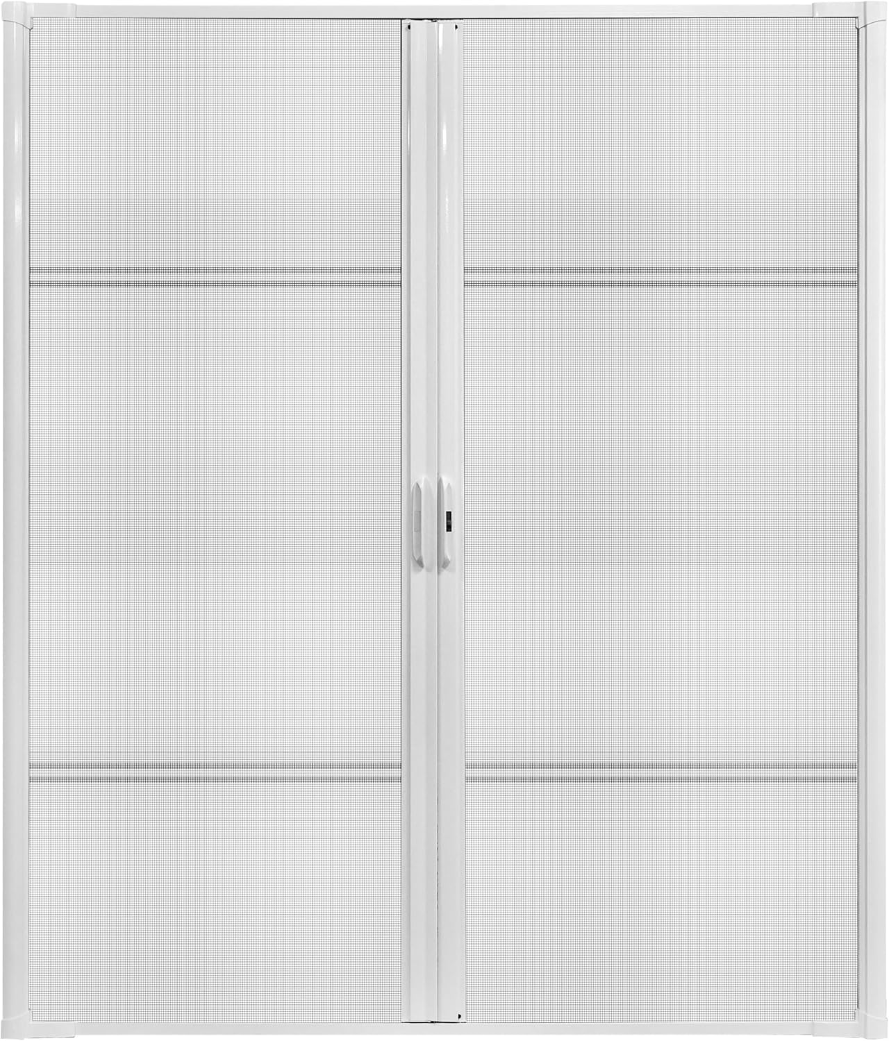 Double Retractable Screen Door Heavy Duty Aluminum Large Retractable Screen Doors for Double Door Easy Assemble Invisible Screen Door Patio Mosquito Proof (White, 73''x80'')