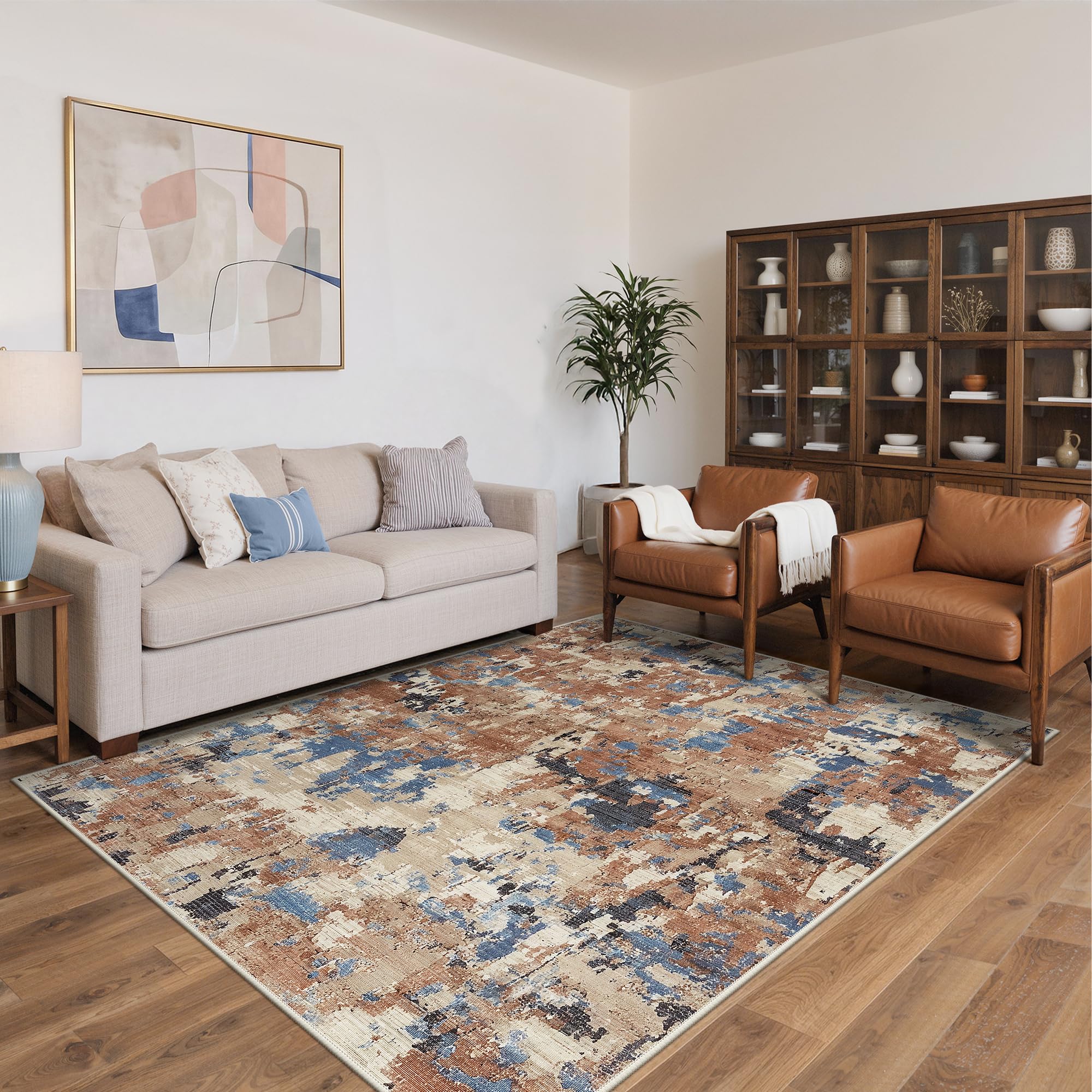 BEIMO 5x7 Area Rugs for Bedroom, Desert Blue Beige Washable Abstract Rug
