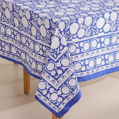 Miniatura 77 de Hand Block Printed Cotton Tablecloth – Elegant Floral Design Perfect for Dining Table Kitchen Parties Home Decor, Wall Tapestry (Peach Floral, 6