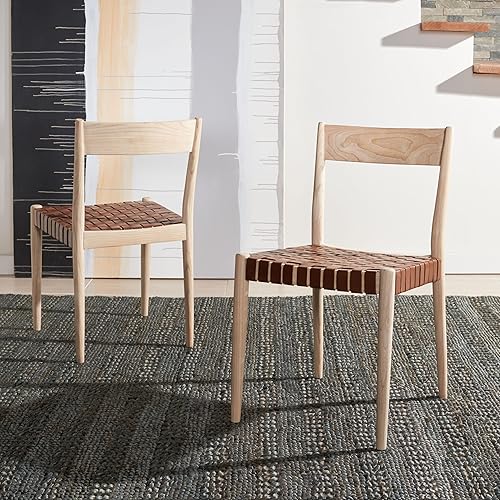 Miniatura 4 de SAFAVIEH Home Collection DCH1201D-SET2 - Silla de comedor de cuero tejido marrón para sala de estar, color coñacnatural