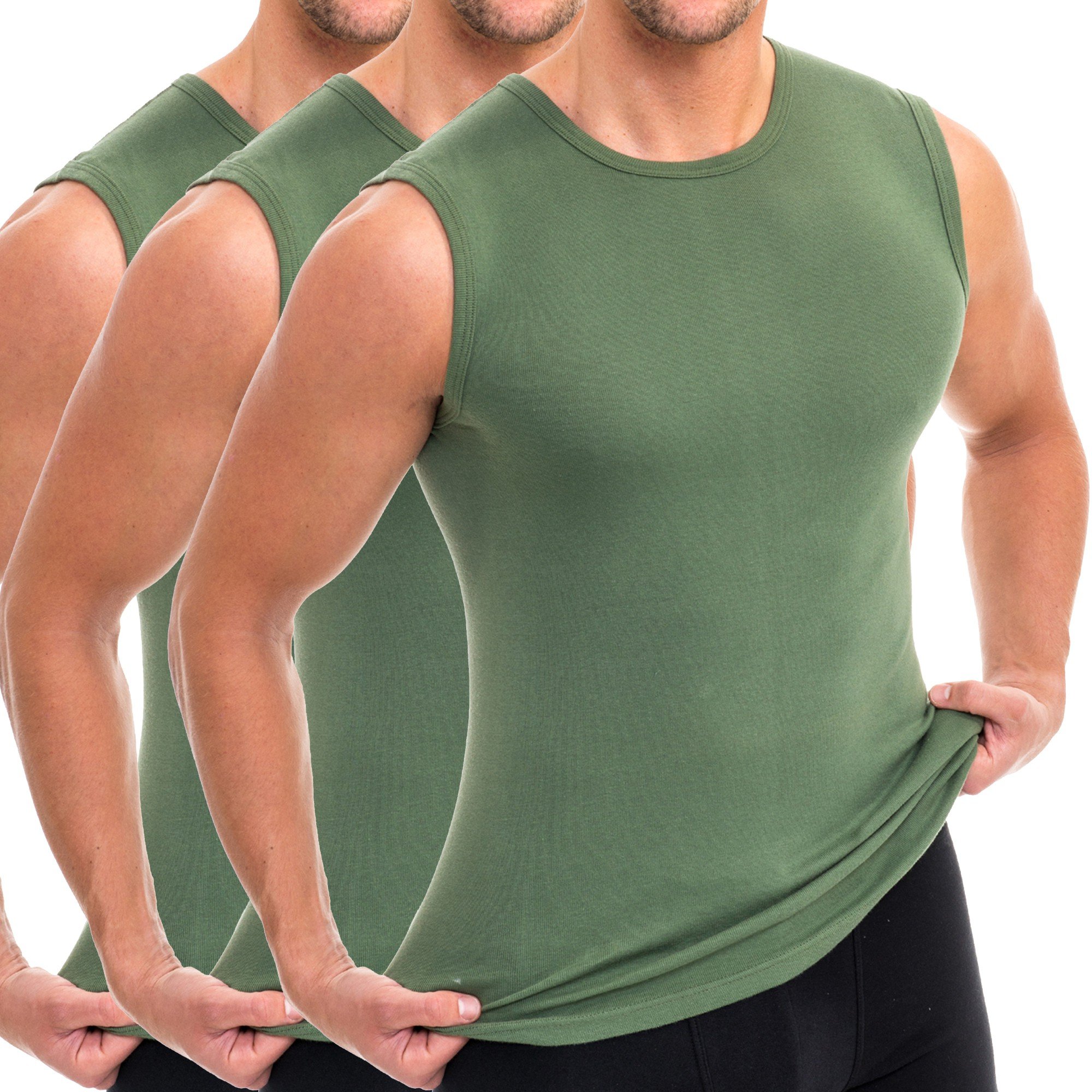 HERMKO 3040 3er Pack Herren Tank Top Unterhemd mit Rundhals-Ausschnitt aus 100% Bio-Baumwolle, Größe:D 10 = EU 4XL, Farbe:Olive