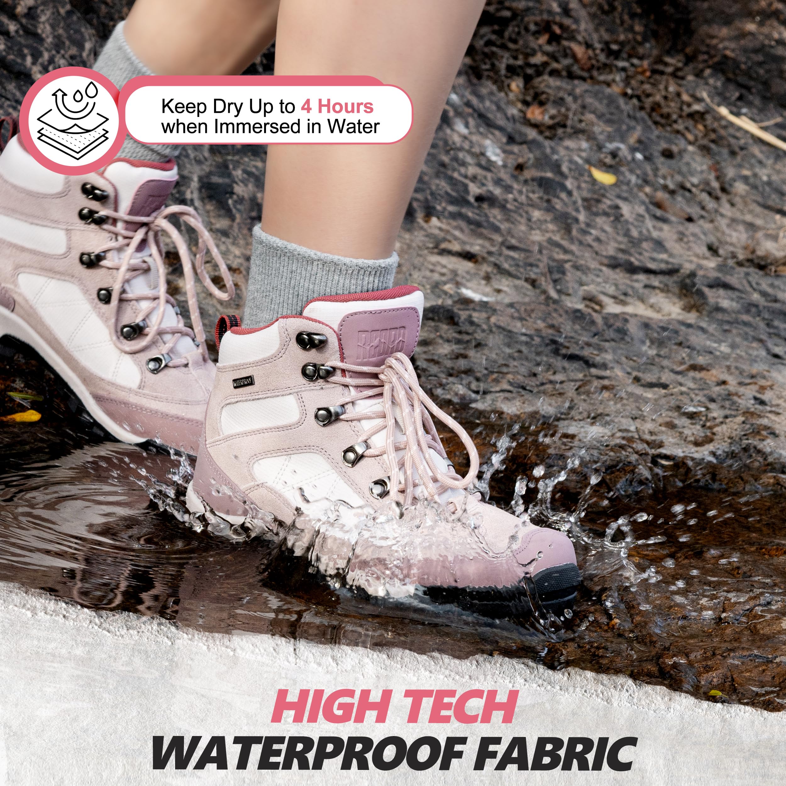 R CORD Hiking Boots Womens Waterproof Boots for Women Comfortable Non-Slip Womens Hiking Boots Walking Trekking Camping Red Size 9