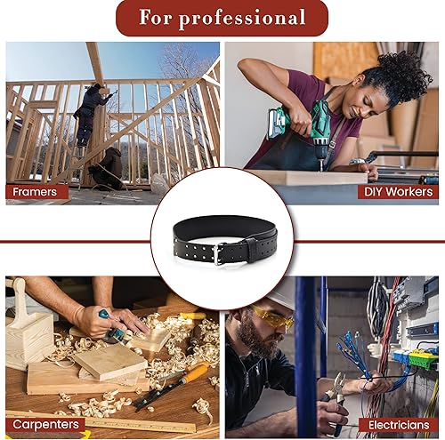 Miniatura 6 de Style N Craft Cinturón de trabajo de cuero de grano completo cónico de 3 pulgadas de ancho, cinturón duradero y resistente, negro (75437)