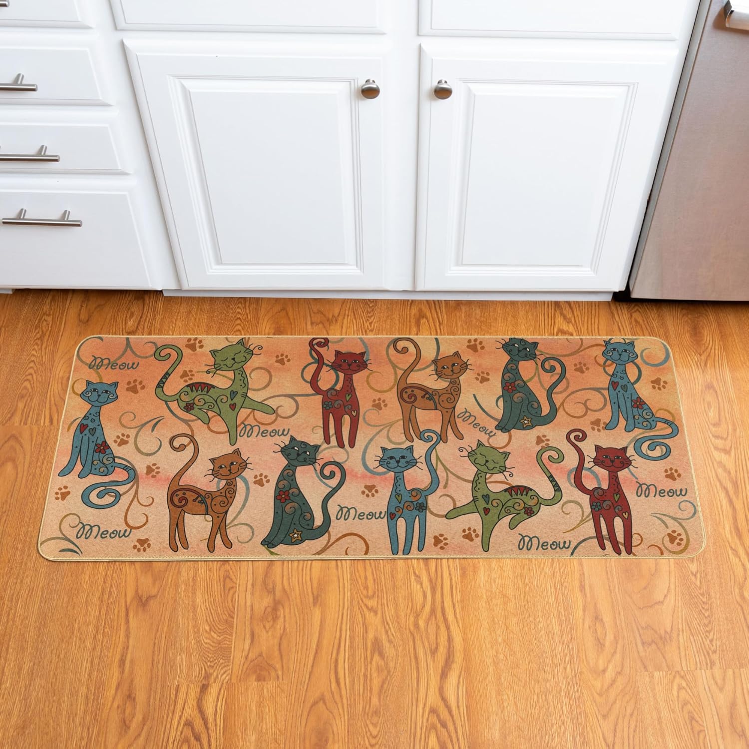 GreaterGood Festival Pets Non-Slip Floor Runner Rug Colorful Paw Print Hallway Mat with Rubber Backing 47" Long, Pet-Lover Accent Rug (Dog)