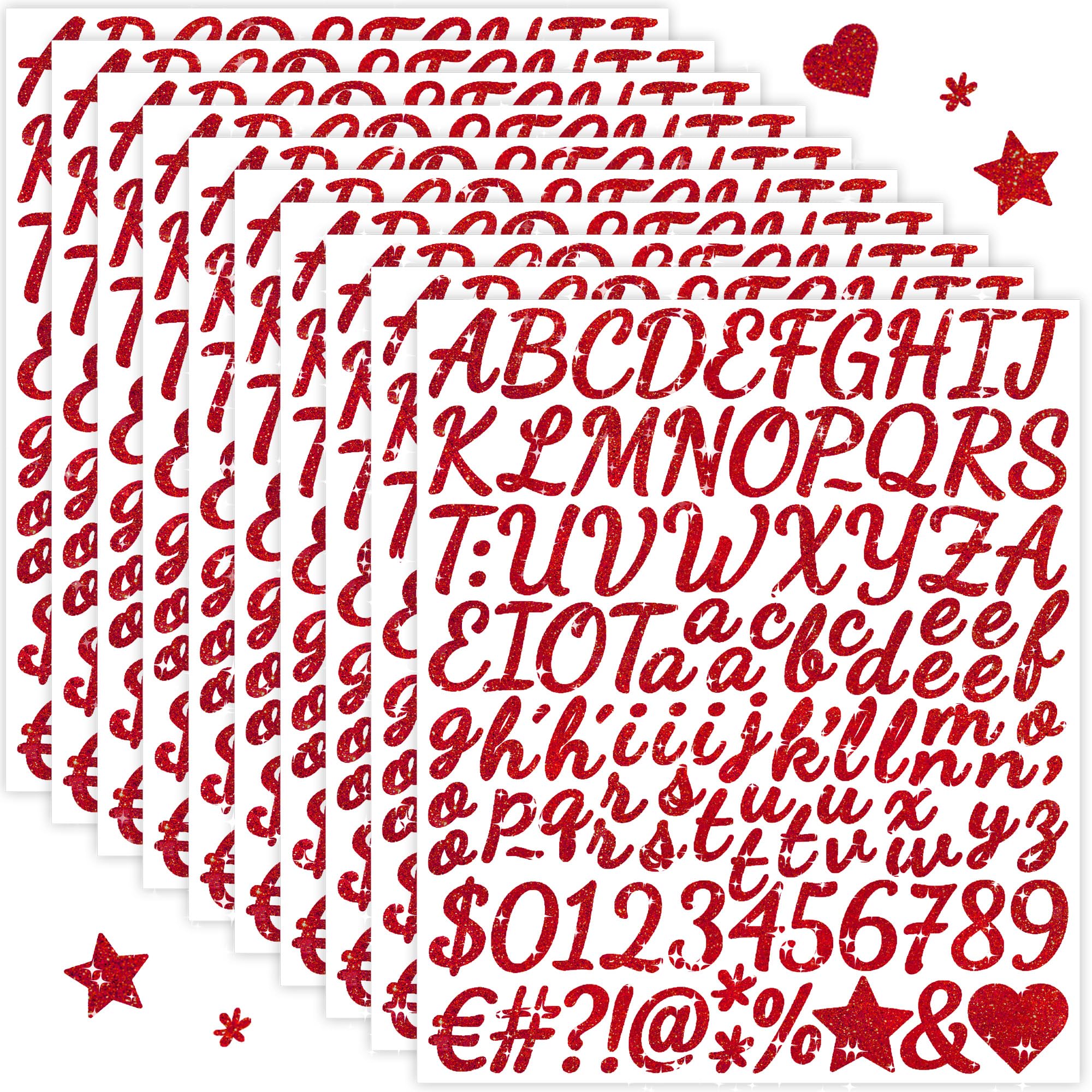 1050PCS Letter Stickers Number Alphabet Stickers(Red)
