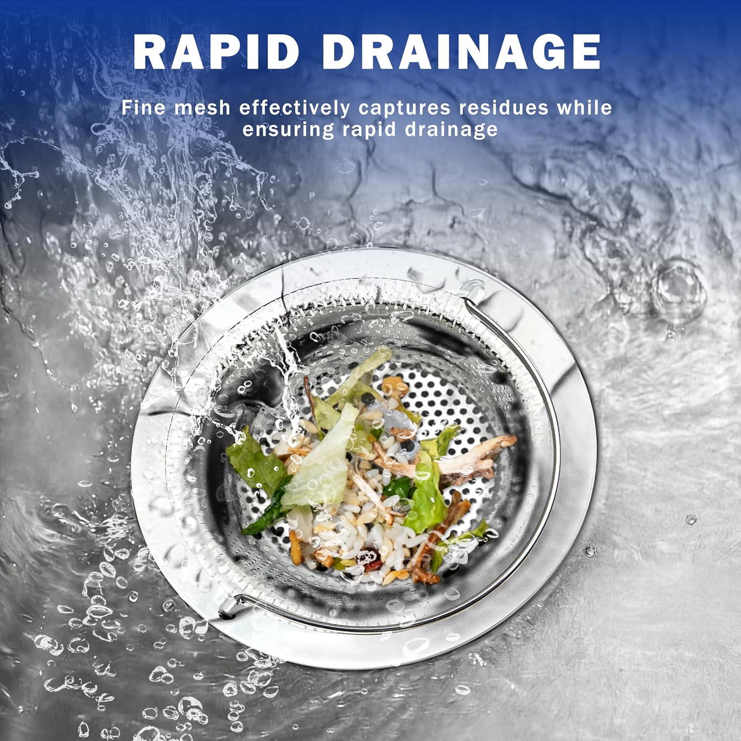 2 Pack Kitchen Sink Drain Strainer with Handle, Universal Stainless Steel Food Catcher Basket, Rust Free, Fits Most Kitchen Sinks