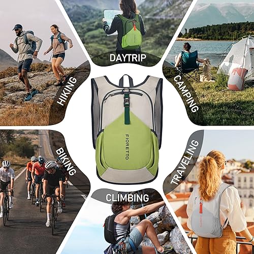 Miniatura 121 de FIORETTO Mochila de senderismo de 15L para mujeres y hombres, mochila mini plegable, ligera, pequeña mochila de día para camping, viaje, al aire