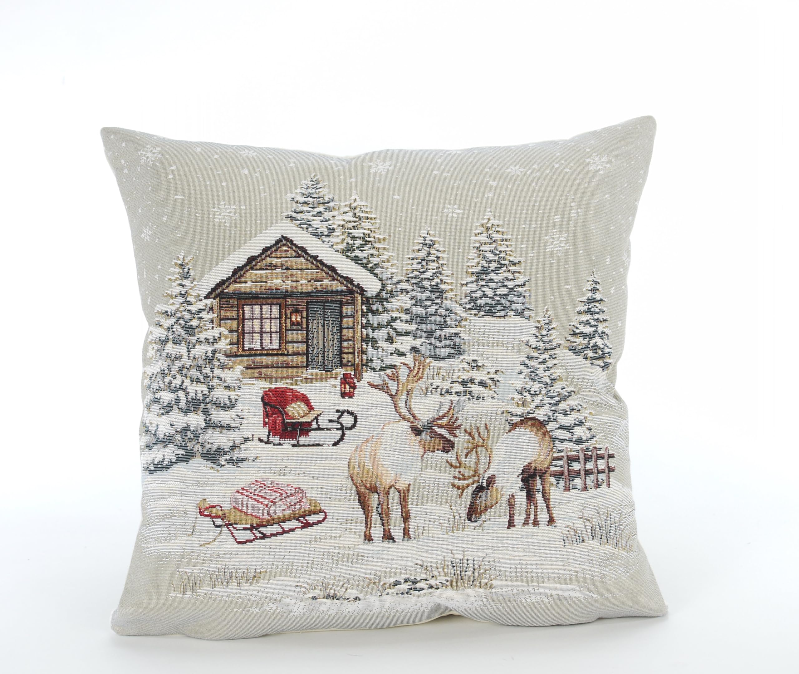 CB Home Christmas Tapestry Cushion Cover Reindeer in the Snow with Velvet Reverse
