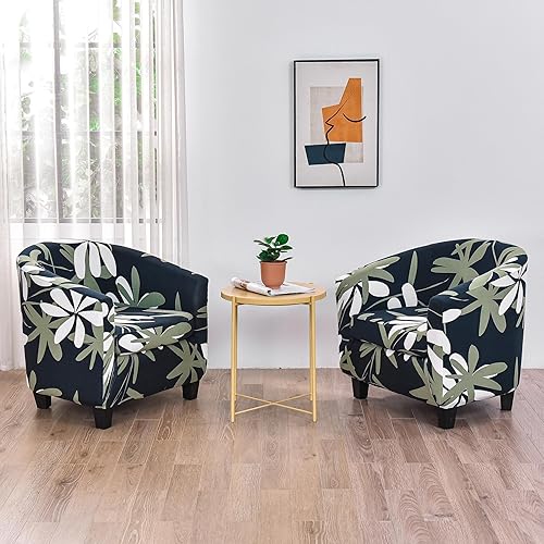 Miniatura 10 de CRFATOP Funda elástica para silla de club de 2 piezas, fundas para silla de bañera, fundas suaves con estampado, protector de muebles extraíble para