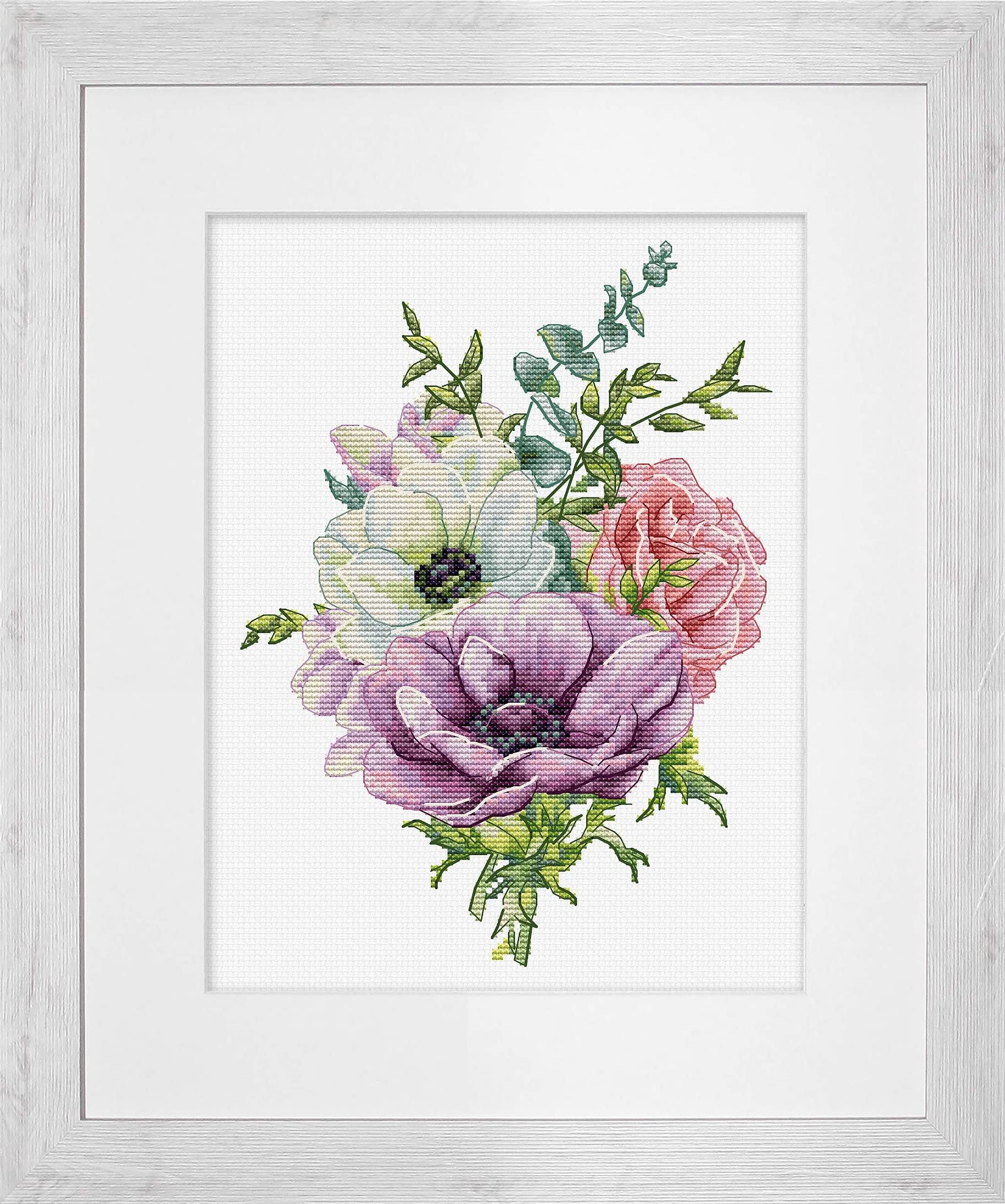 Kit De Point De Croix Luca-S 'Le Parfum Des Anémones' - 20x30 Cm, Toile Aida 15-16ct - Difficulté Moyenne, Complet Avec Diagramme