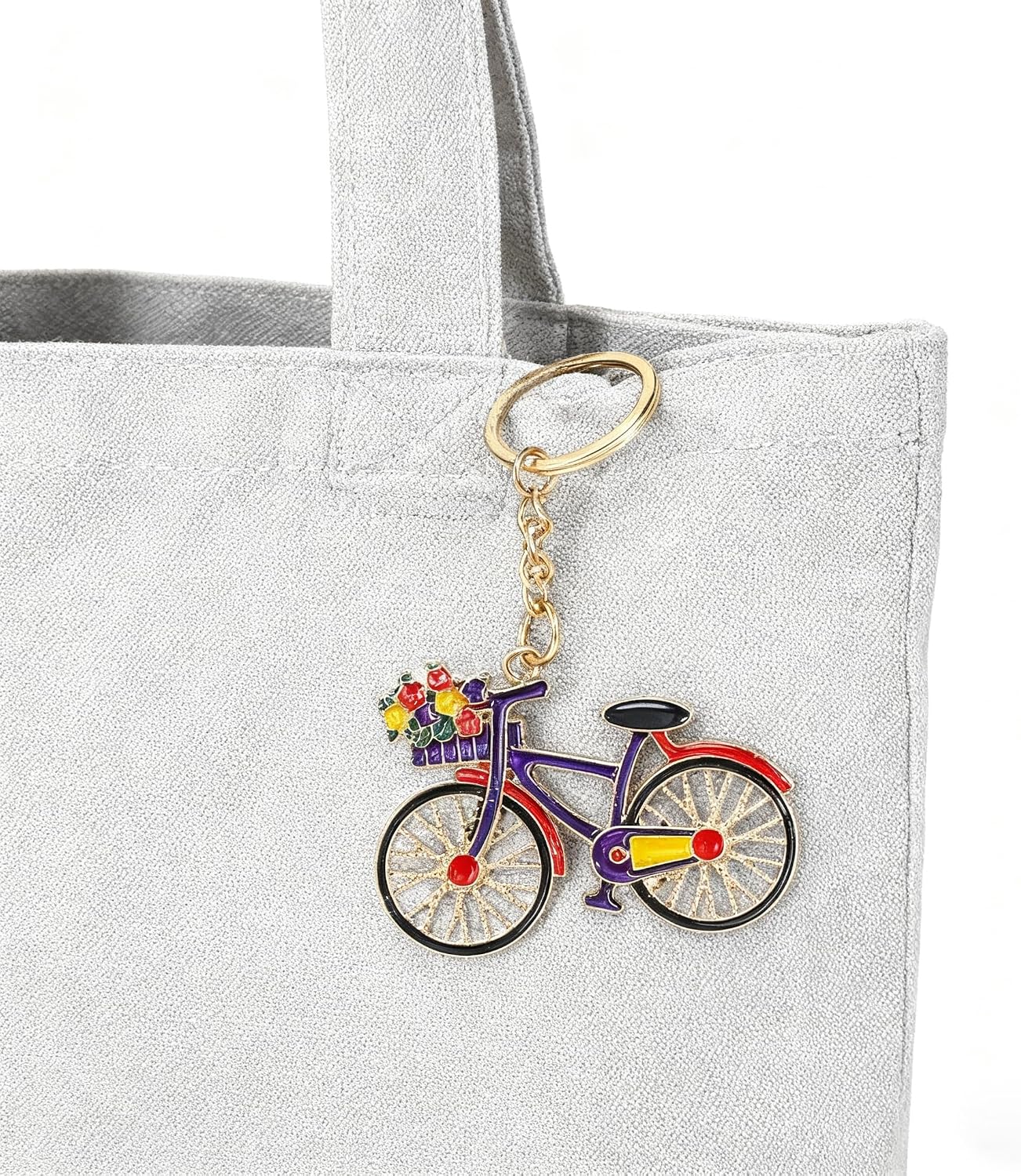 Cute Bicycle Keychain Vibrant Flower Basket Bike Key Chain Design Car Key Ring for Women Men Backpack Purse Bag Charms Accessories