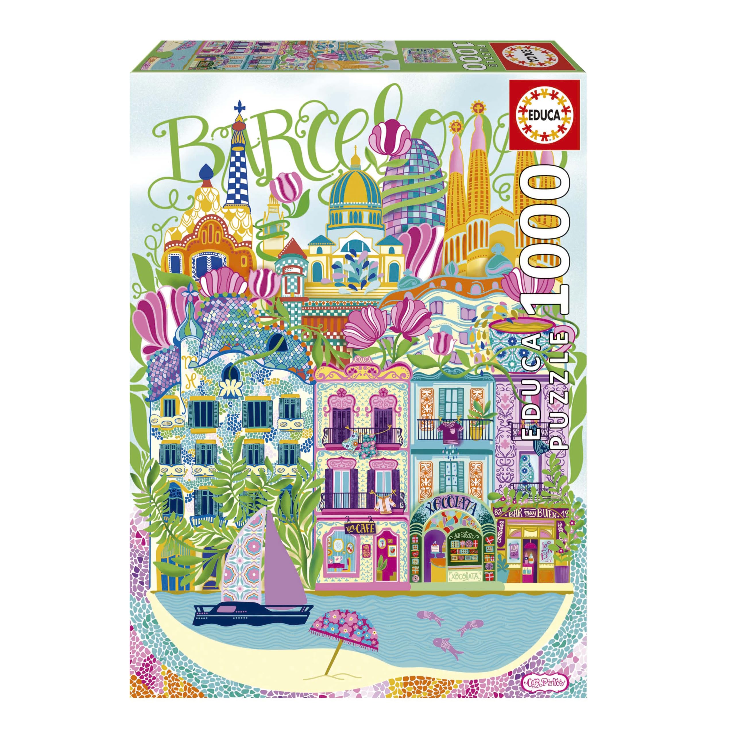 Educa - 1000 Piece Jigsaw Puzzle for Adults | Barcelona by Car Pintos | City Illustration Art | Gaudí & Iconic Landmarks | Gift | Ages 14+ (20557)