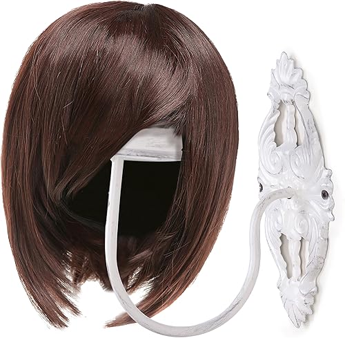 Miniatura 4 de MyGift Soporte de pared para sombrero, juego de 2 estantes de exhibición de sombreros de metal negro y pelucas (blanco)