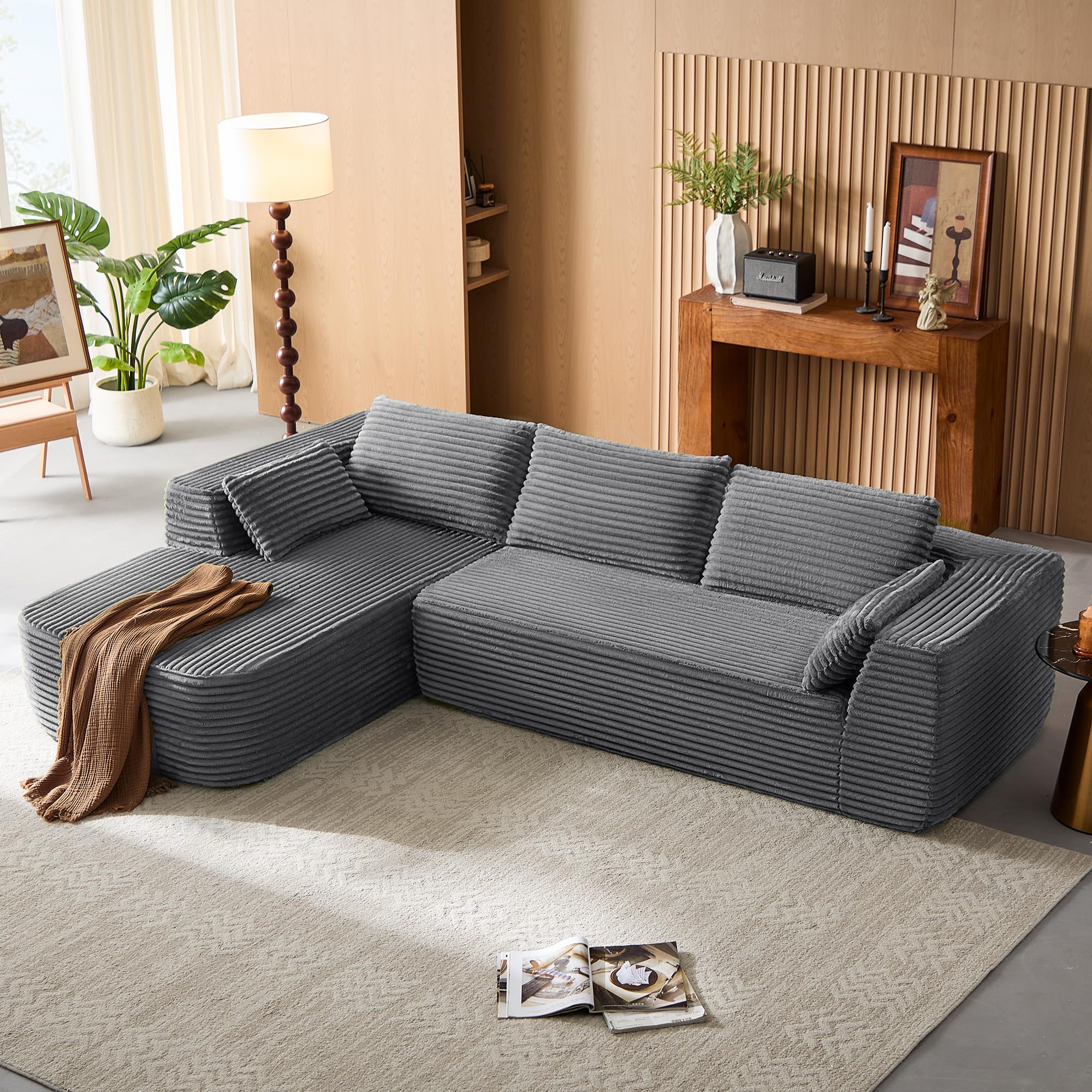 LINSY Home Sofá de Esquina con función de Dormir - Sofá Cama Modular Corduroy de 270 cm, en Forma de L, sofá de 3 plazas con otomana, sofás seccionales para salón, no Requiere Montaje | Sofá en forma de L, sofá de 3 plazas con otomana, sofás seccionales p