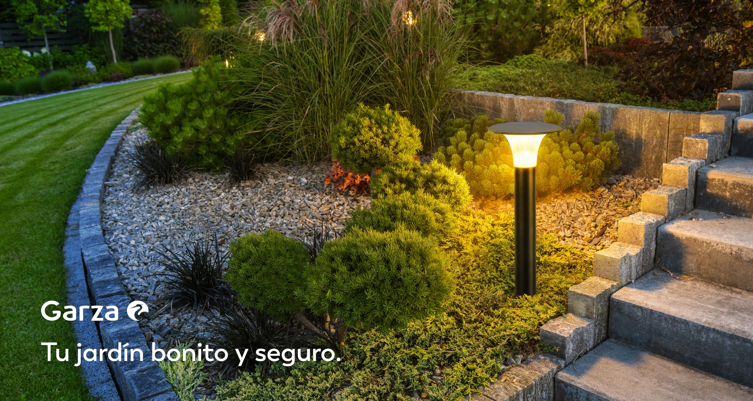 Garza Lampione stradale solare da esterno 360º con sensore di movimento, 2 modalità, dimmerabile, impermeabile IP65 per giardino, patio, garage