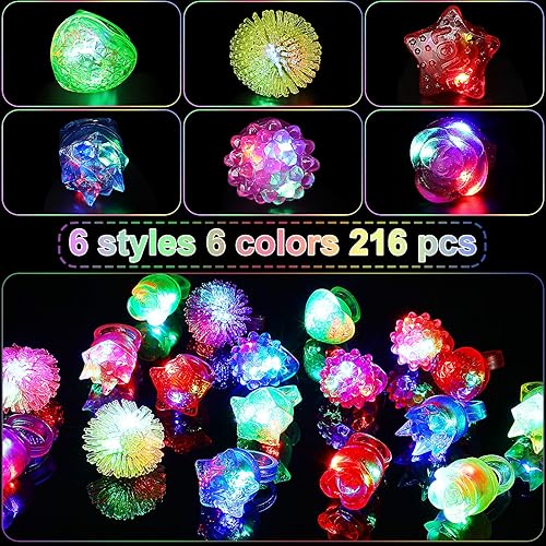 Miniatura 3 de Vinsot 108 anillos iluminados para fiestas, con luces LED intermitentes, brillantes en la oscuridad, luz de goma parpadeante de neón, regalo para