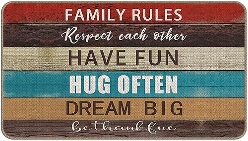 Family Rules - Tapete decorativo para puerta de interior y exterior, regalo de inauguración de la casa, tapete para puerta delantera, 17 x 30