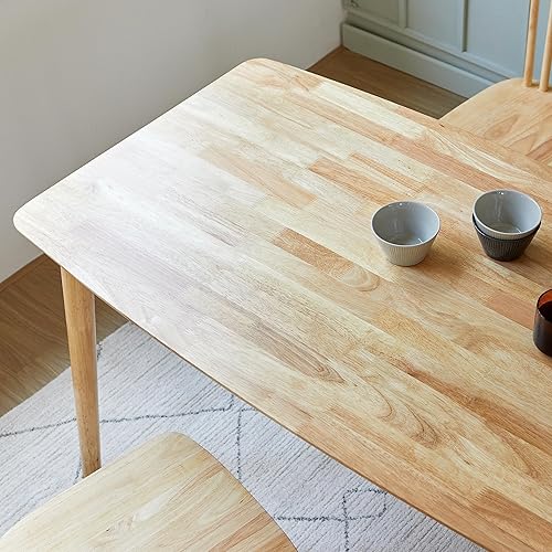 Miniatura 4 de Livinia Aslan Mesa de comedor rectangular de madera de roble malayo de 47 pulgadas, escritorio de cocina de madera maciza (roble natural)