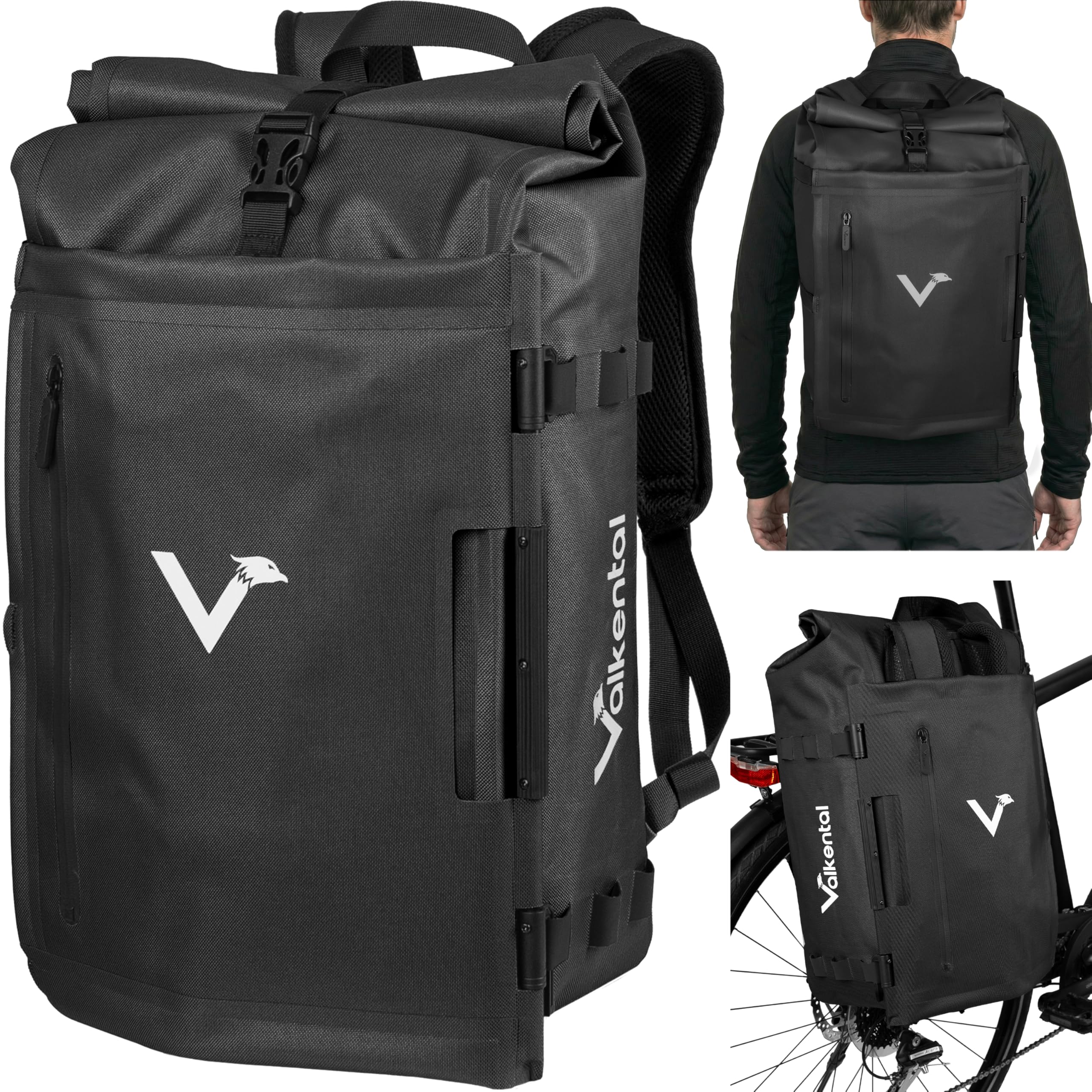 Valkental TrailX 2in1 Fahrradtasche & Rucksack, 28L | 28L Volumen, wasserdicht & reflektierend, gepolstert mit Laptopfach, ideal für E-Bike geeignet