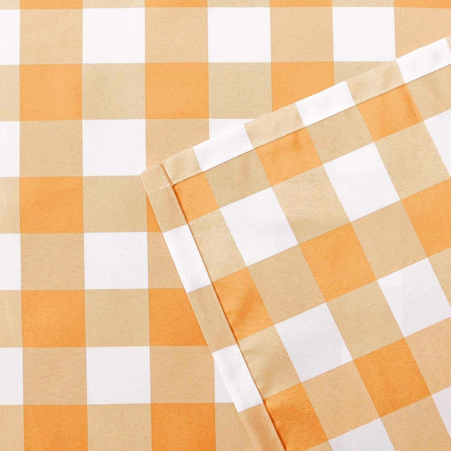 Hiasan Buffalo Check Tie Up Curtains for Small Windows, 42 x 63 inch - Semi Sheer Light Filtering Balloon Kitchen Curtains for Spring (Rod Pocket, Orange Yellow and White, 1 Panel)