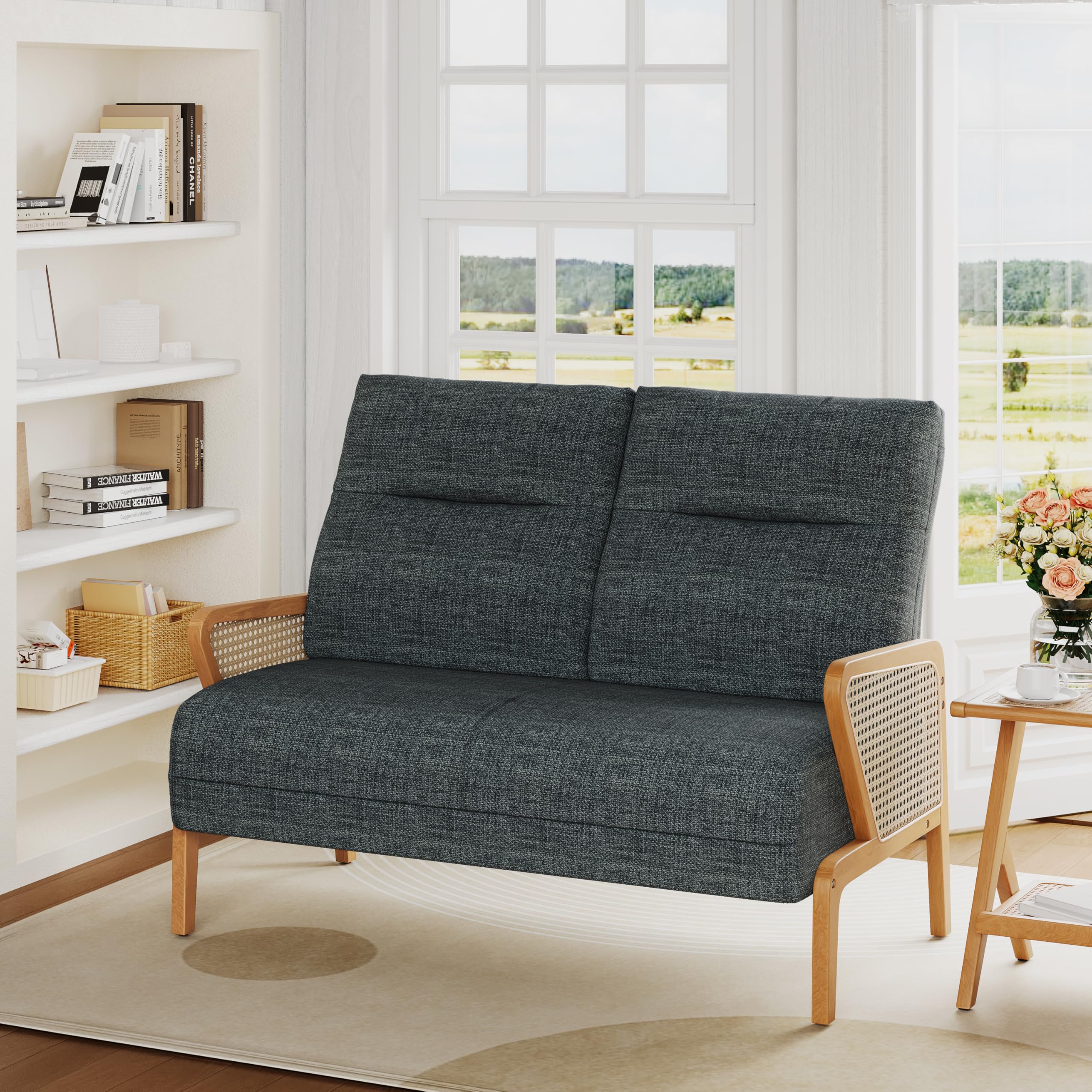 ALISH 2-Seater Rattan Sofa Small Loveseat Sofa Couch Modern Settee Bench Dining Banquette Seat for Kitchen Dining Room