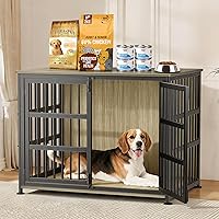 Vista 13 de Jaula para perros de 41 pulgadas, jaulas para perros de razas grandes, para interiores de madera, mesa auxiliar, jaula combinada de interior Roble
