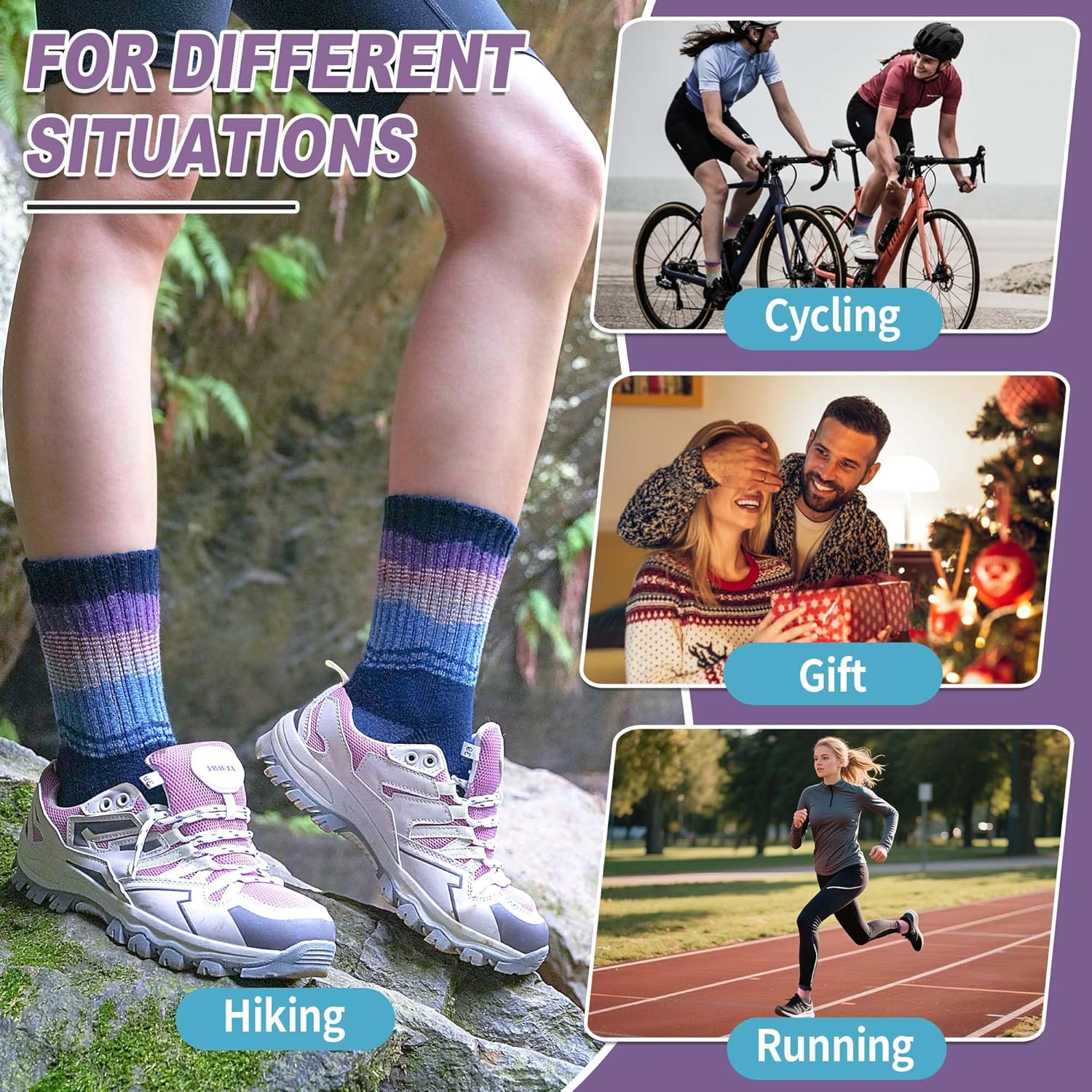 Sandsuced Merino Wool Hiking Warm Socks Thermal Winter Cozy Crew with Cushioned Sole & Moisture Wicking 5 Pairs for Women - Image 6