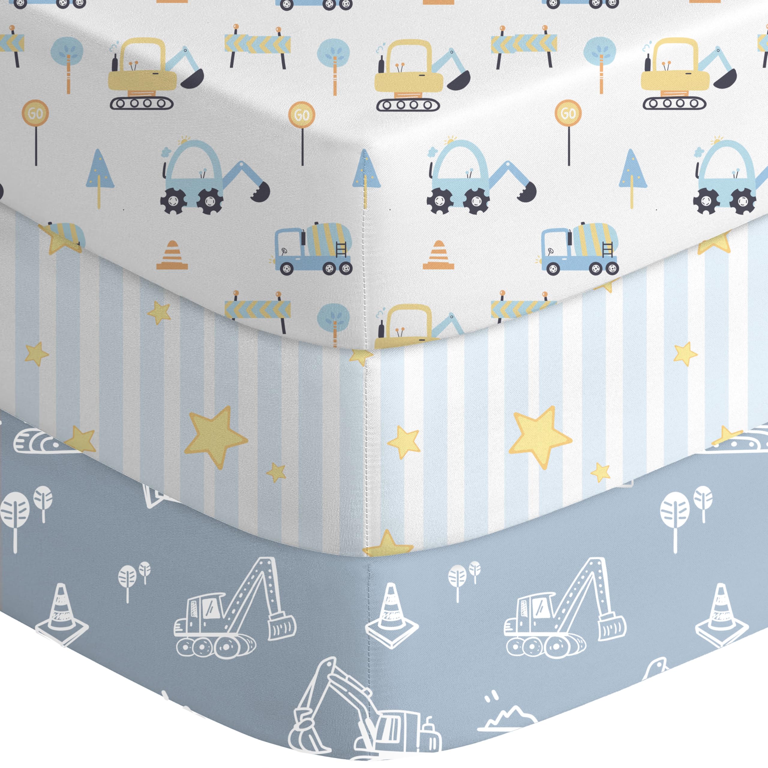 Draps-matelas Next to Me 83x50 cm motif camion bleu en microfibre douce x3