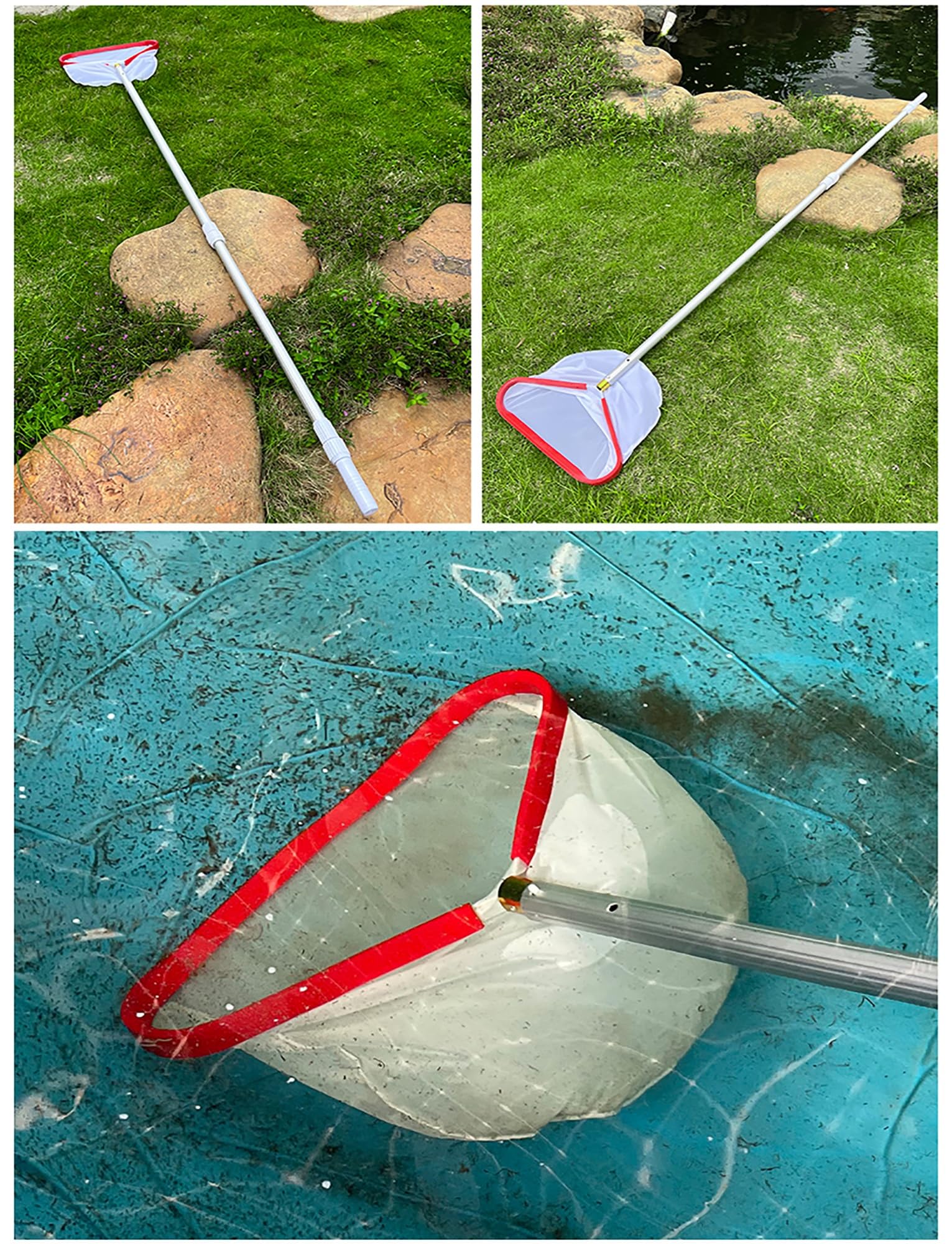 Red profesional de espumador de hojas para piscina con marco de aluminio resistente, ideal para recoger y quitar escombros