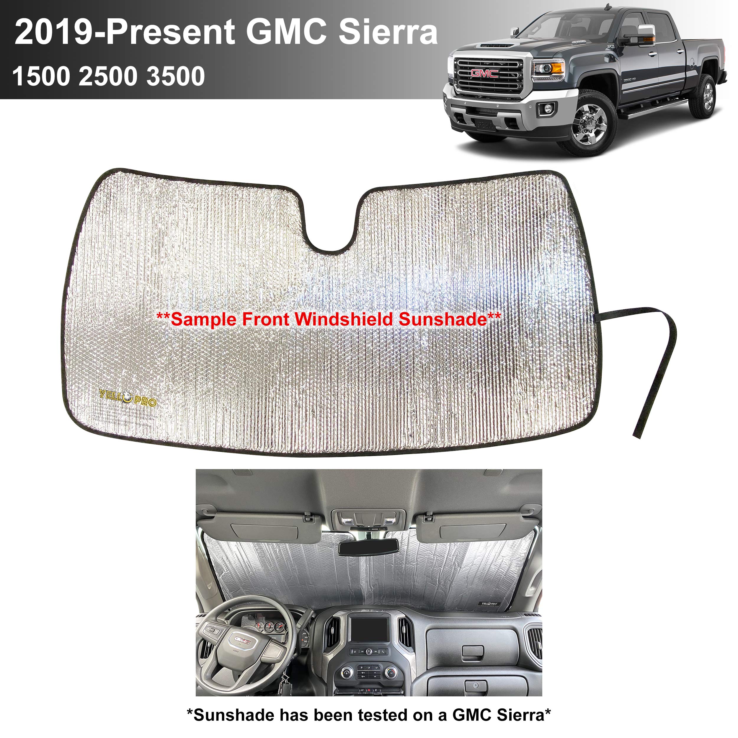 YelloPro Custom Fit Automotive Reflective Front Windshield Sunshade Accessories UV Reflector Sun Protection for 2019 2020 2021 2022 2023 GMC Sierra Truck, Sierra 1500 2500 3500 SLT, AT4, Denali Pickup