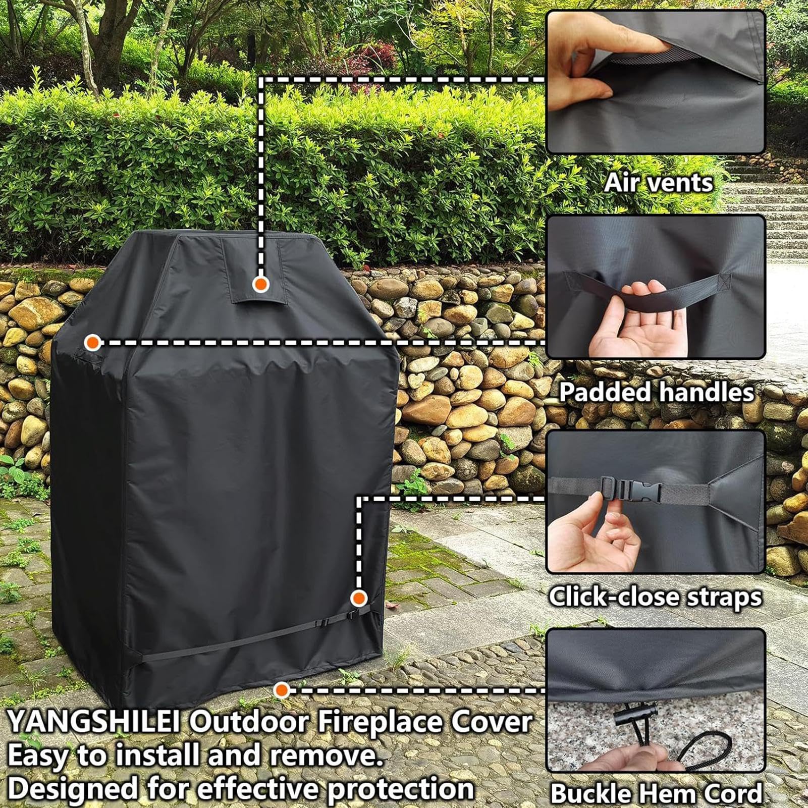 Copertura per braciere da esterno - Copertura per caminetto da esterno, Copertura impermeabile per braciere | Copertura verticale per caminetto a legna da patio, protezione resistente, 91,4 x 66 cm.