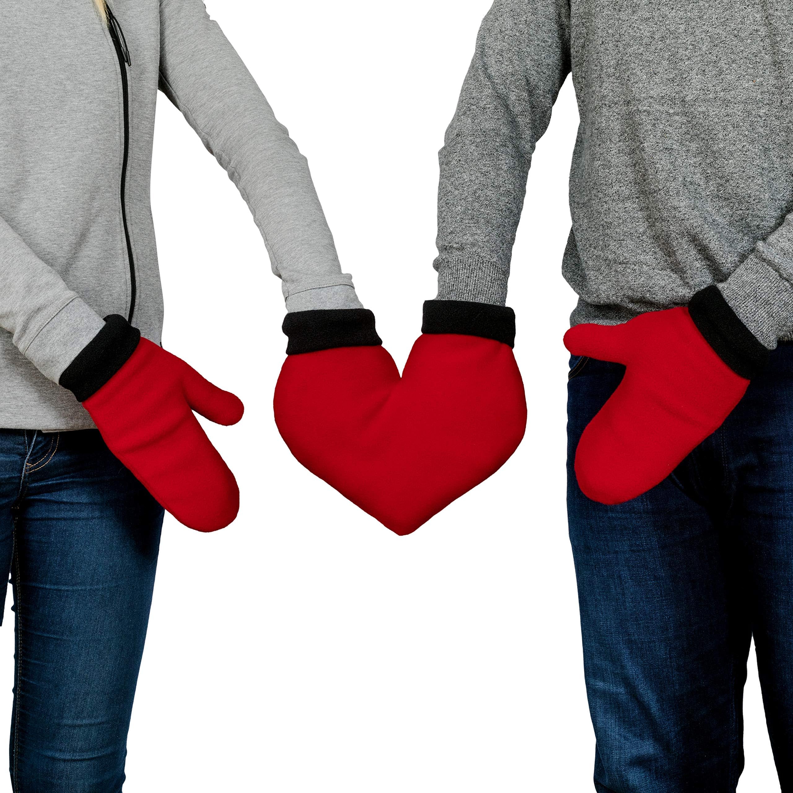 Froster Love Mittens - Red Heart Gloves for Couple, Novelty Double Mitten to hold hands