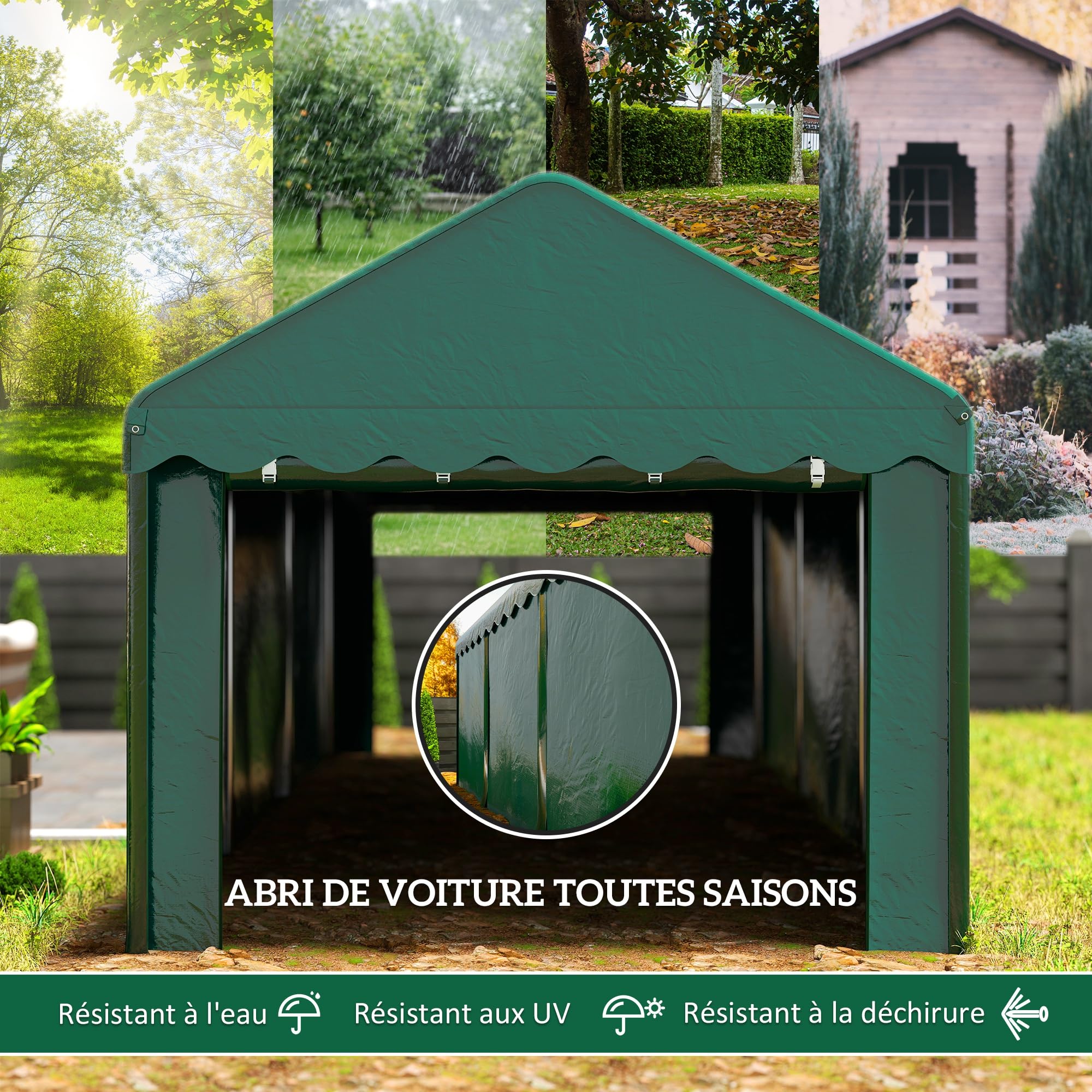Outsunny Carport Abri Voiture Extérieur 2 Portes Enroulables 3 x 6 m Vert | Tente de Garage, Tente de Stockage, Résistant aux UV, Étanche, Toile en PE 200 g, pour Camion, Bateau, Voiture