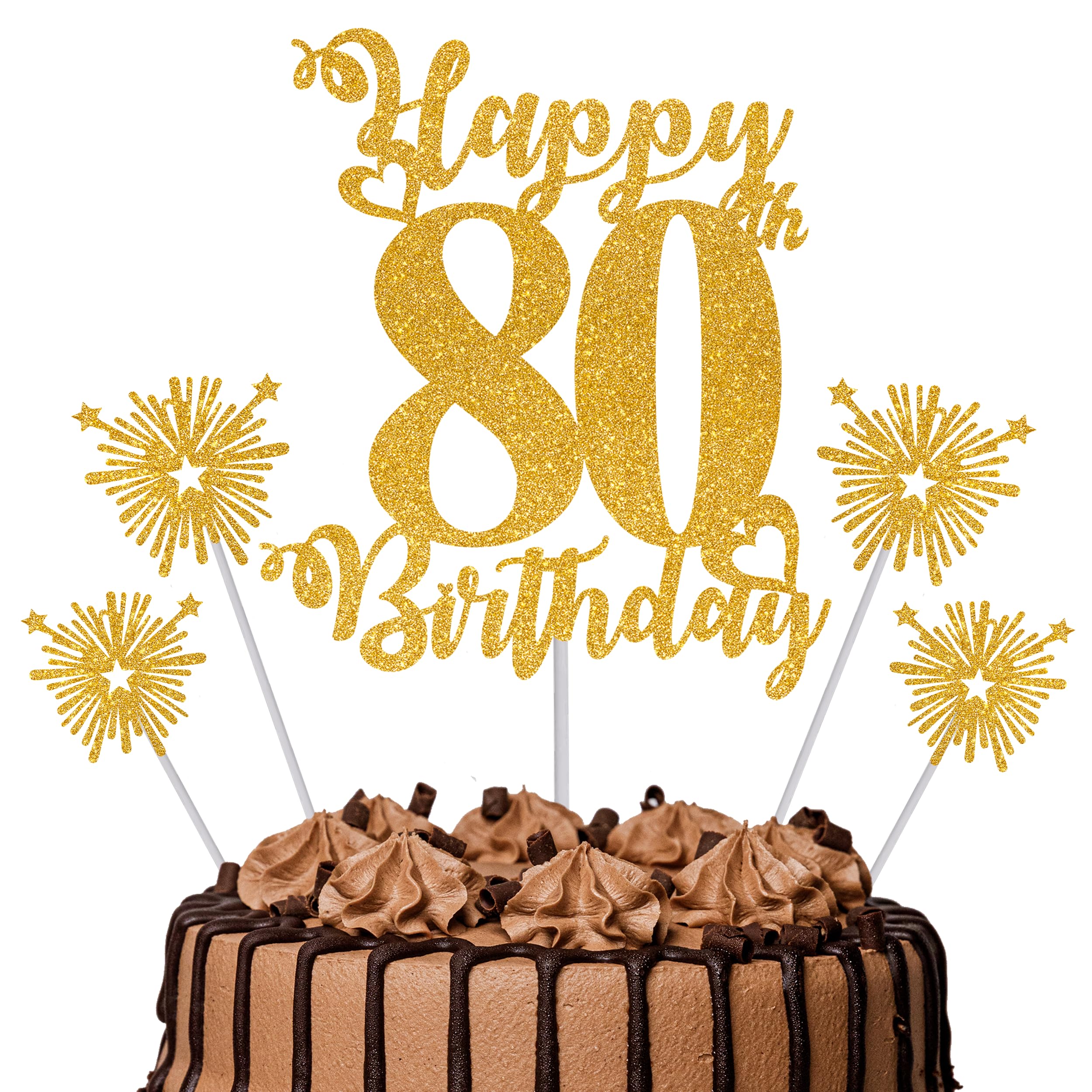 Gold Glitter 96th Birthday Cake Topper Set – 5 Piece Premium Glitter Birthday Decoration & Party Supplies for Men, Women & Kids – 96th Birthday — view 41