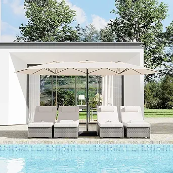 15 Ft Large Patio Umbrella with Base Included, Outdoor Double-Sided Rectangle Umbrella with Crank Handle, Outdoor Umbrella for Backyard, Pool, Patio,