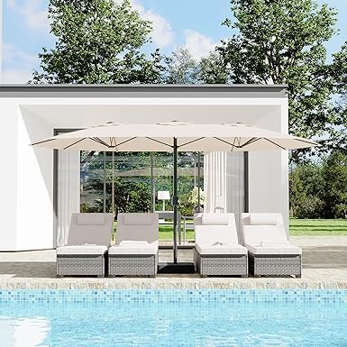 15 Ft Large Patio Umbrella with Base Included, Outdoor Double-Sided Rectangle Umbrella with Crank Handle, Outdoor Umbrella for Backyard, Pool, Patio,