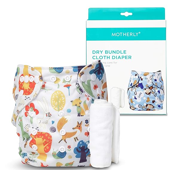 Motherly Reusable Baby Diaper with Insert Nappy Washable Cloth Diapers Nappies for Babies (Pattern-D02)