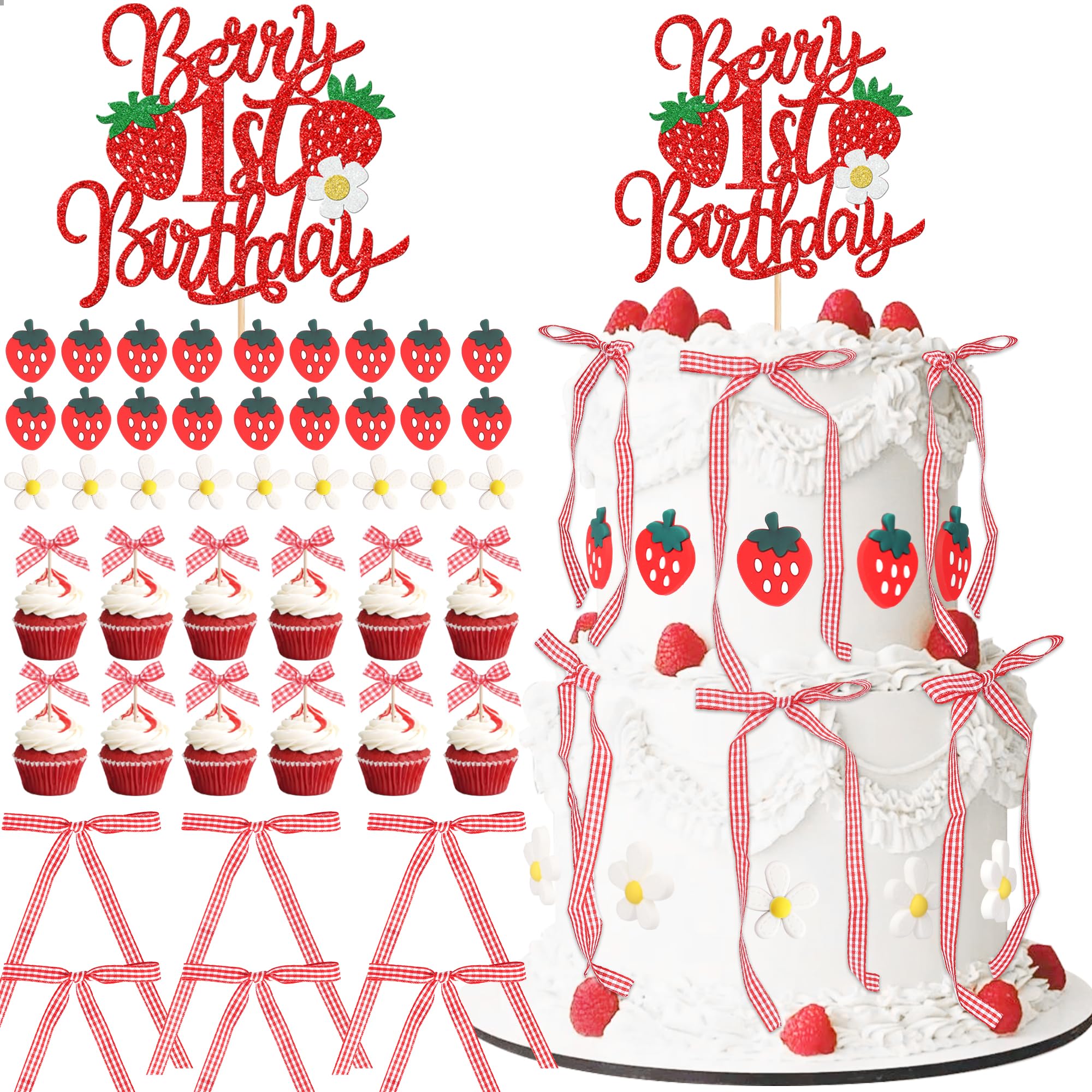 1st Birthday Cake Topper - Strawberry Theme -14