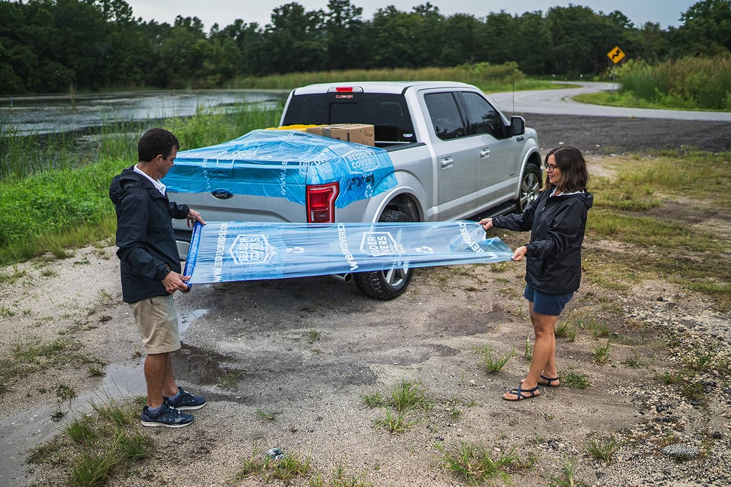 – Temporary Truck Bed Cover for Hauling Large Loads – Use When Your Tonneau Cover Won’t Fit – Waterproof, Self-Adhesive, Removes Clean