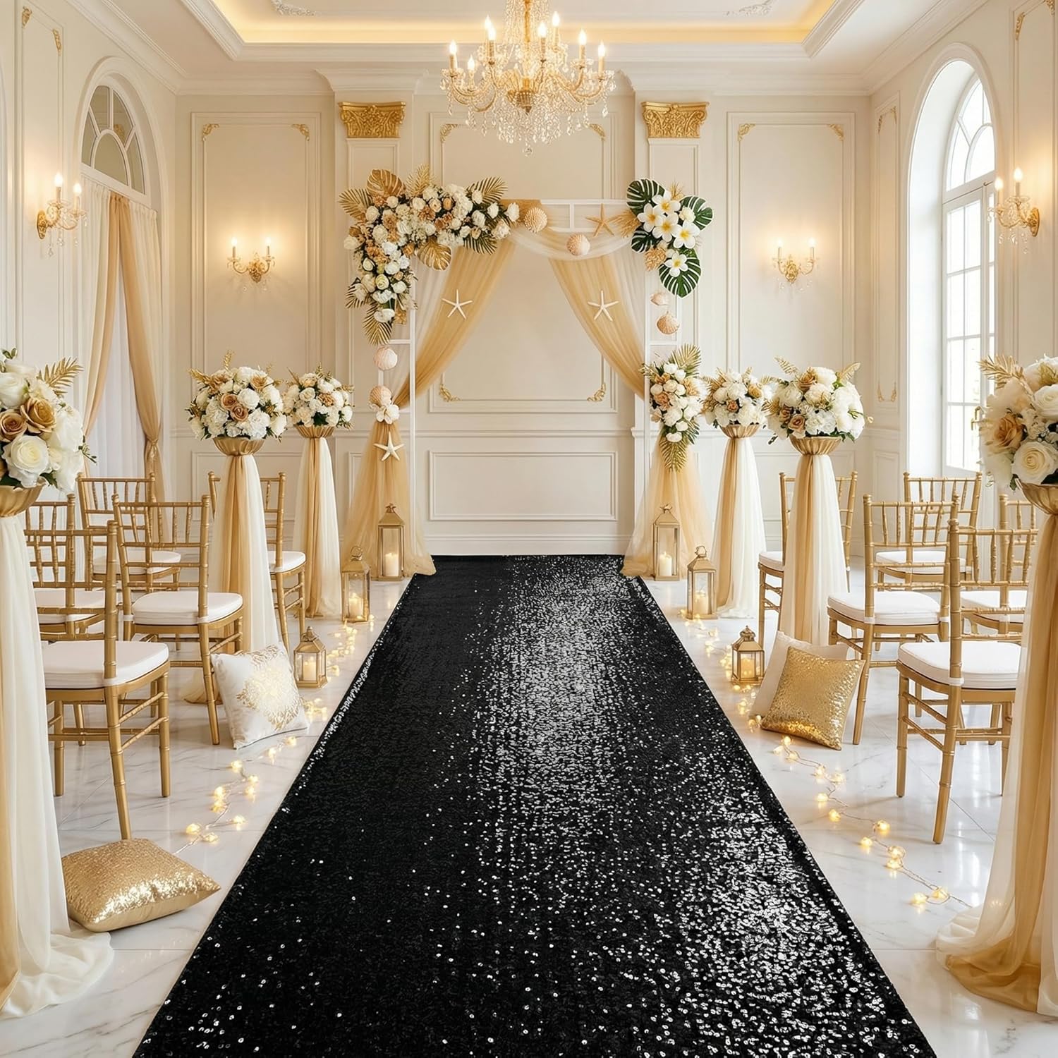 Black Shimmer Aisle Runner 4ftx15ft Sequin Aisle Runner Parties Carpet Runner Ceremony Glitter Rug Runner